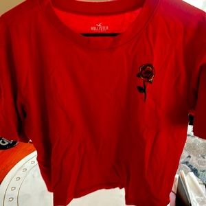 Size medium red Hollister t-shirt with rose